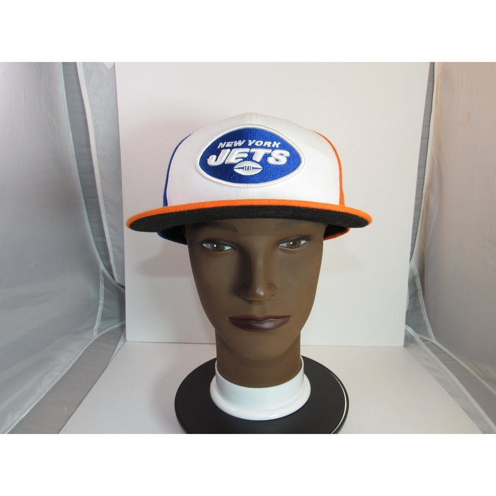 New York Jets Hat New Era 59FIFTY Men's 7 5/8 Orange Blue White Scrambled Eggs
